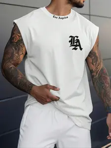 Men's Vest Loose-Fit Gym Workout Tank Top Sporty Style Summer Running Vest Thin Fabric Lightweight Activewear Letter Moon Print Sleeveless Shirt