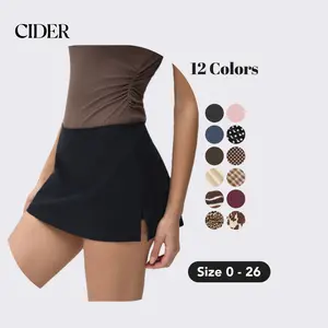 Cider Low Rise Split Mini Skort For Daily Casual Wear, Fitted Bodycon Skirt with Built-in Shorts SpringStatements