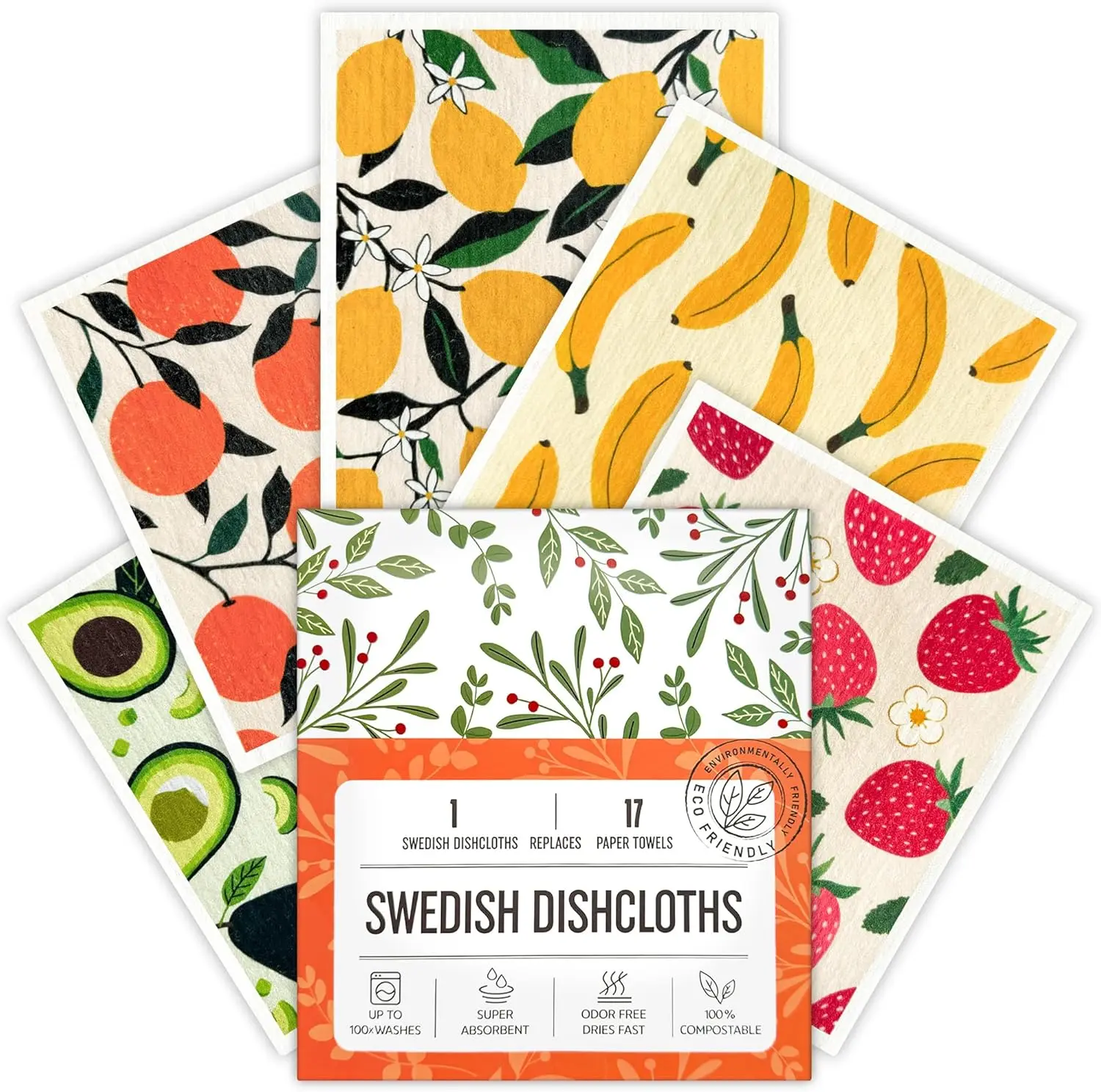 5 Pack Swedish Dishcloths for Kitchen, Swedish Dish Cloths , Super Absorbent Reusable Paper Towels Washable, Biodegradable, Quick Drying, Dishwasher Safe