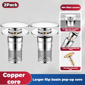 Universal Push-Type Drain Stopper with Copper Core, Anti-Odor & Anti-Clogging Functions, Pool & Basin Filter Screen - Bathroom Fixtures, Bathroom Shower Equipment Accessories