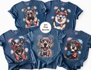 Comfort Colors 50+ Dog Breeds Patriotic Dog Shirt, 4th of July Dog Lover Tee, USA Flag Fireworks Shirt, America 250 Shirt, Custom Dog Breed Shirt, Independence Day Tee, Patriotic Dog Gift, Graphic Tee for Women & Men