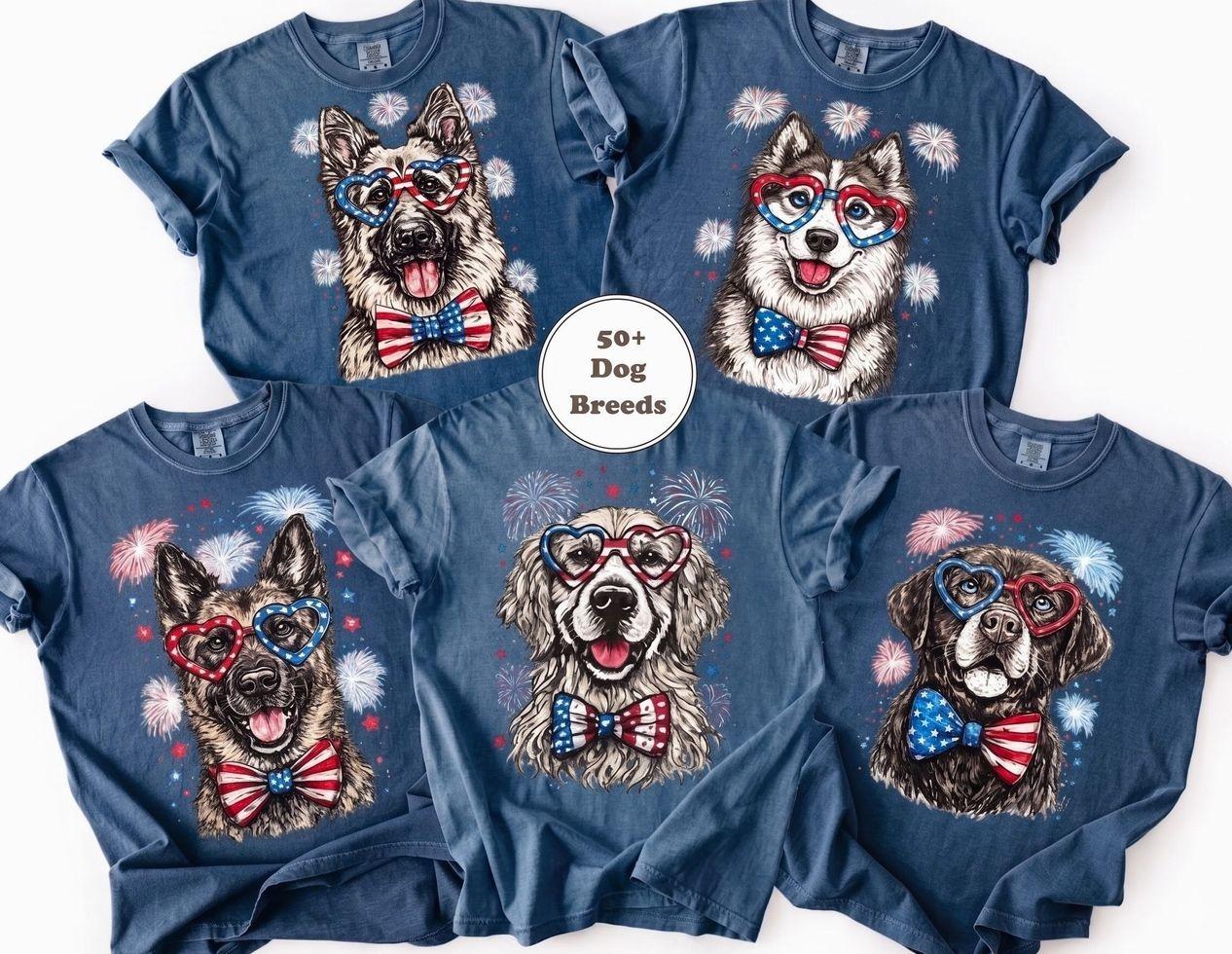 Comfort Colors 50+ Dog Breeds Patriotic Dog Shirt, 4th of July Dog Lover Tee, USA Flag
