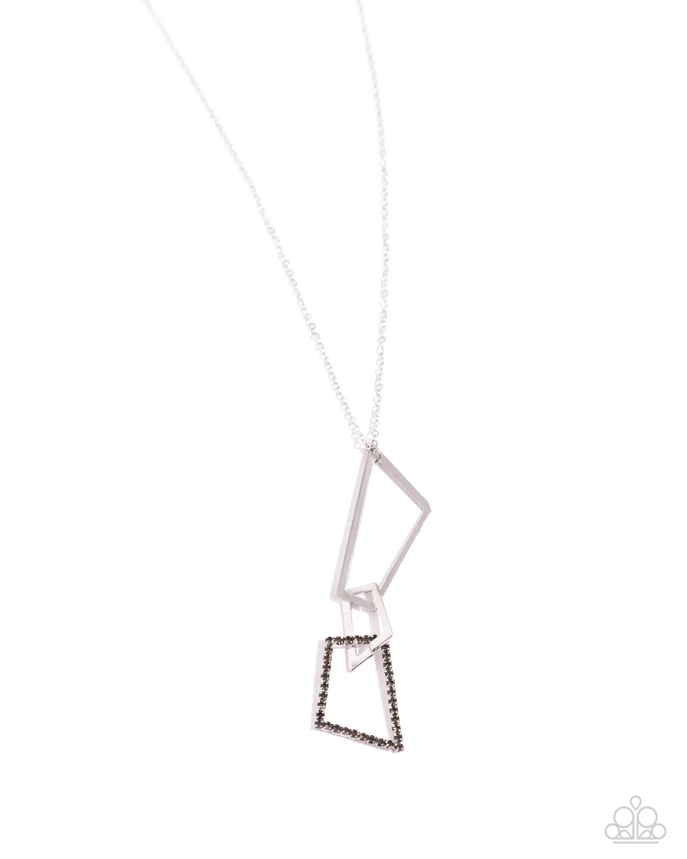 Shapely Silhouettes - Silver Hematite Rhinestone Geometric Long Necklace - Paparazzi