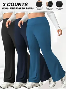 3 Pack Plus Flare Leggings for Women Tummy Control High-Waisted  Yoga Pants with and Wide Leg for Yoga Workout Gym