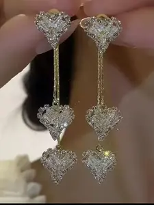 Women's Heart-Shaped Zircon, Boho Style Alloy Jewelry, Dangle Hoop Earrings, Perfect Gift for Women, All-Season Wear, No Choking Hazard