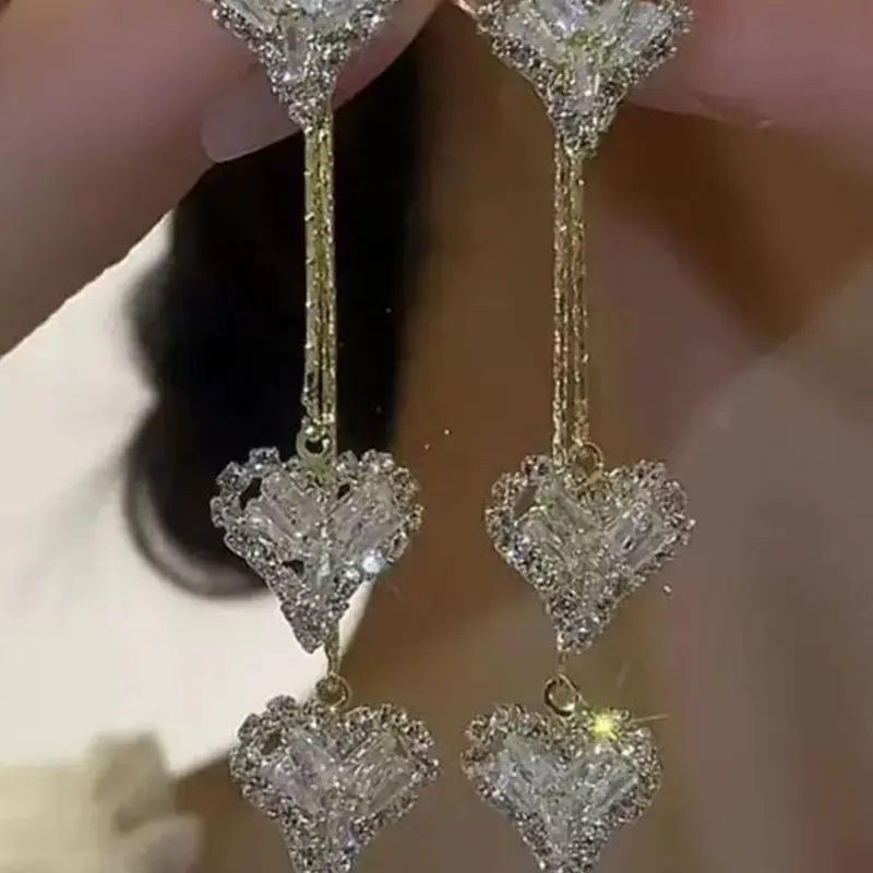 Women's Heart-Shaped Zircon, Boho Style Alloy Jewelry, Fashion Dangle Earrings, Dangle Hoop Shining Earrings, Perfect Gift for Women, All-Season Wear, No Choking Hazard