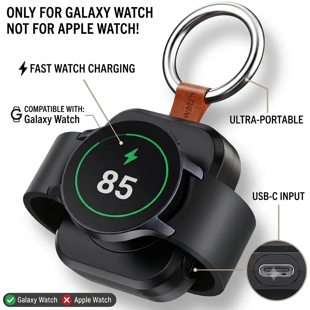 Portable Charger Only For Samsung Galaxy Watch Active 1/2/3/4/5 Pro/6 Classic/6/7/8 With Capacity Of 1200 Mah And Supports Fast Wireless Charging (Not for Apple Watch)