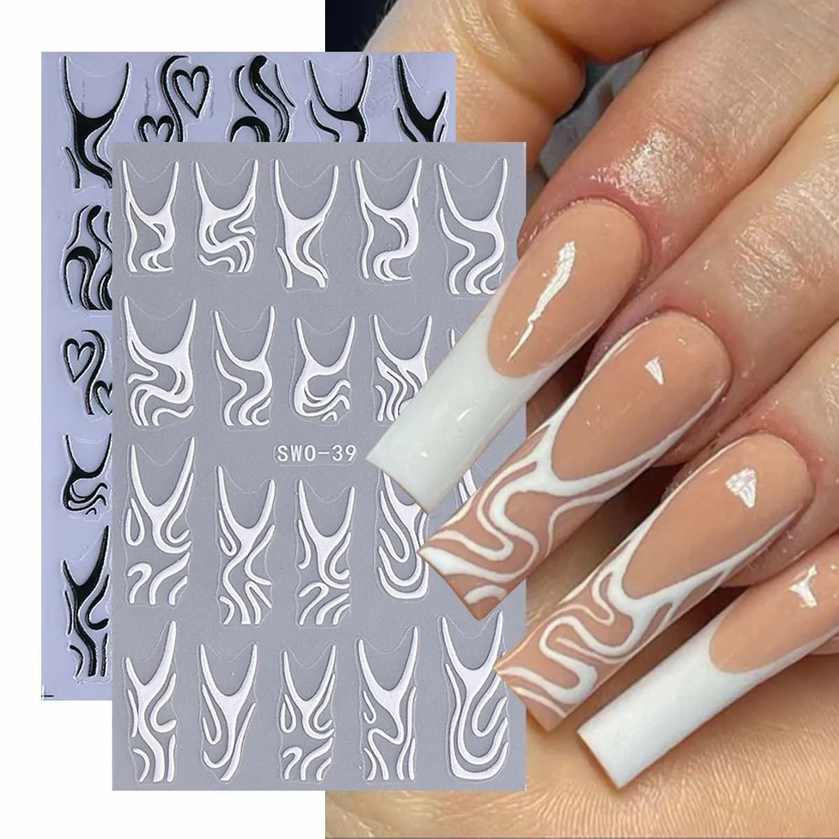 2 Sheets Abstract Line Nail Art Stickers, 3D Elegant French Self-Adhesive Matte Finish Nail Decals, DIY Manicure Decoration Supplies, Diy Nails Art, Nail Art Design, Nail Art Accessories