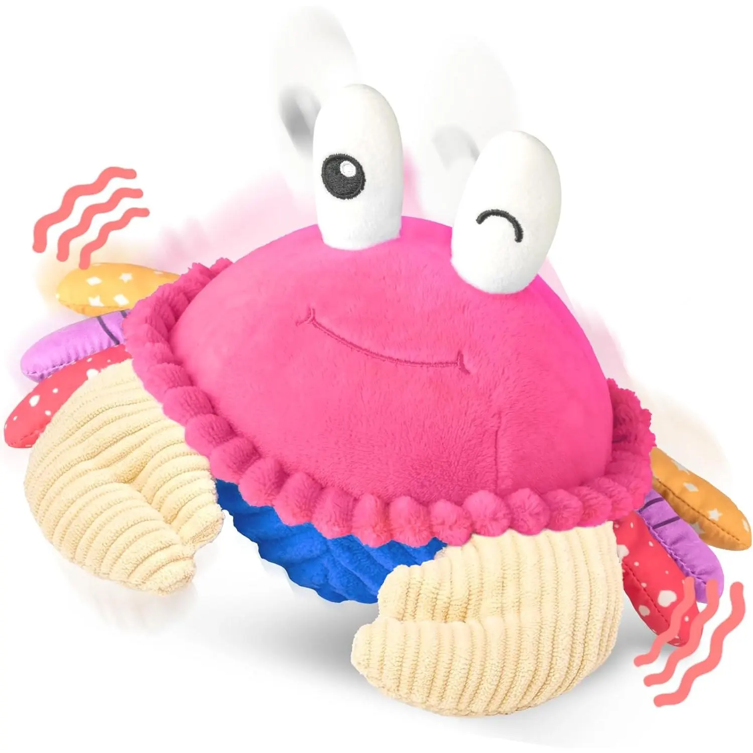 Pink Crawling Crab Baby Toy Rechargeable Musical Plush Toys 40 Songs Voice Recorder Sensory Toy for Infant Tummy Time Soft Toy for 12-18 Months Girl Gift for Toddlers 1-3 Years Old