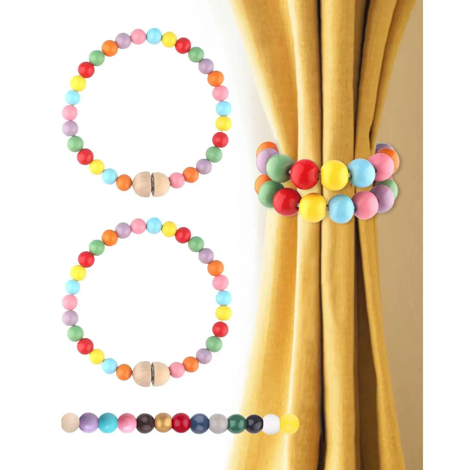 Colorful Beaded Curtain Tiebacks Magnetic: Cute Decor Boho Tie Backs Holders Holdbacks Magnetic Ties For Drapes & Sheer Home