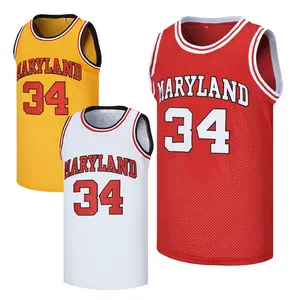 Maryland Len #34 Basketball Jersey Men's Sewing Embroidery Outdoor Sportswear High-Quality Polyester Mesh Ventilation Yellow Red White S-3XL College Player training suit sports jersey Fan related clothing