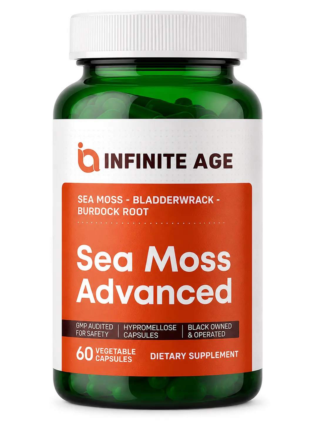 INFINITE AGE Sea Moss Advanced Daily Superfood Supplement with Bladderwrack & Burdock Root, 90 Capsules