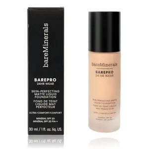 Bare Minerals BAREPRO 24HR Wear Skin-Perfecting Liquid Foundation, Full Coverage Matte Makeup with Mineral SPF 20 - Fair 10 Neutral, 1 oz