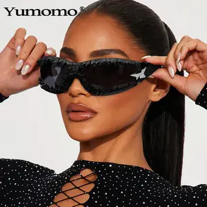 New Y2K European and American spicy girl fashionable one-piece pentagram sunglasses personalized handmade brushed drop glue sunglasses
