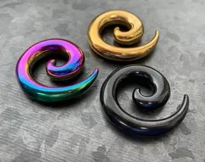 PAIR of Unique Stainless Steel Spiral Tapers Expanders - Black, Gold or Rainbow - Gauges 12g (2mm) thru 2g (6mm)