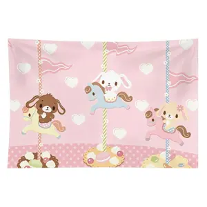 Cartoon Carousel & Cute Animal Pattern Tapestry - Home Wall Decor for Living Room, Bedroom