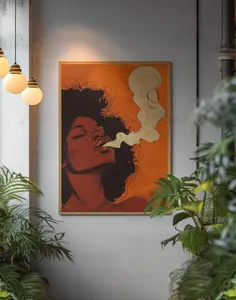 Afrocentric Wall Art: Bold African Woman with Natural Hair & Abstract on Vibrant Orange Background Poster -Unframed