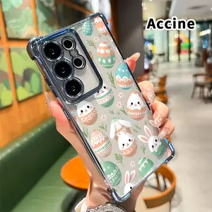 Phone Case Compatible with Samsung Galaxy S23 Ultra S24 Plus S25 S22+ FE Edge Easter Bunny Delight Pattern Four Corners Air Cushion Anti-drop Premium Plated Cover Casing Clear Protective