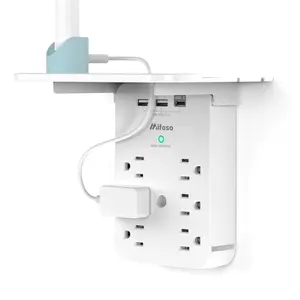 Wall Outlet Extender with Surge Protector, 6 AC Outlets, Shelf, 2 USB & 1 USB-C Ports – Home & Dorm Plug Expander
