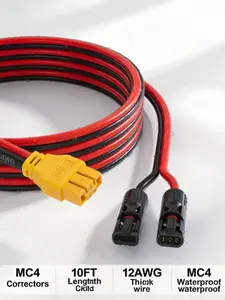 Wire 12AWG 10FT Solar to XT60i Extension Cable - Braided Sleeves Wire with Installation Compatibility for Portable Power Station, LiFePO4 Battery, Outdoor Use, Expandable Connector Adapter Set Installation tubing