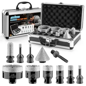 11 count  Core Drill Bits Set Tile Drill Bits,  Hole  Kit 6/8/10/19/25/35/51/65mm+50mm Chamfer  +20mm Finger Bit+SDS Adapter Porcelain Hollow Drill Hole  for Ceramic, Granite