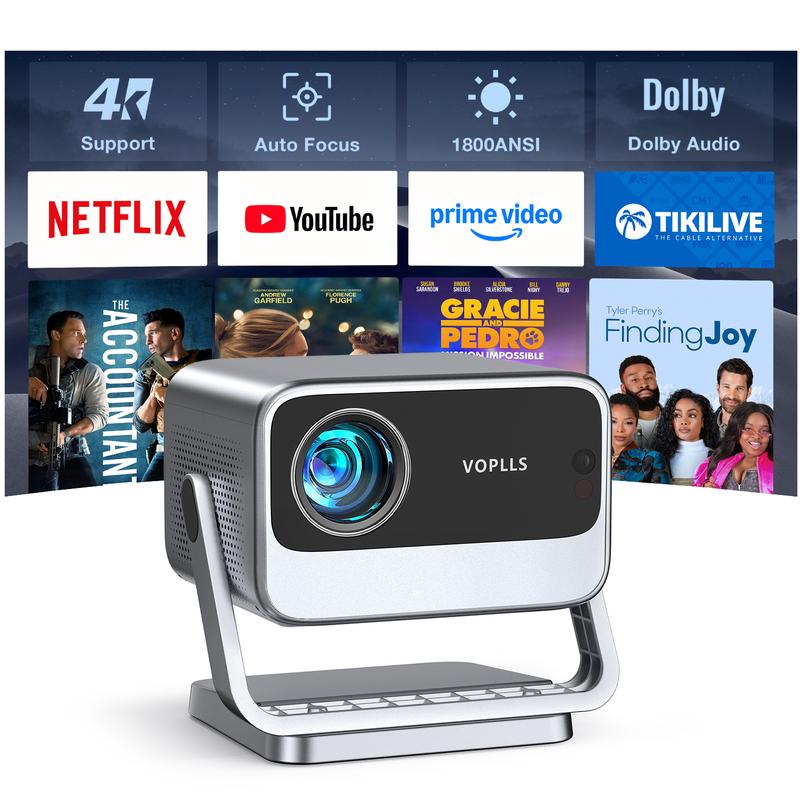 VOPLLS Netflix Certified Smart Projector - Native Full HD 1080P, 600 ANSI Lumens, Dual Auto Focus, Auto Keystone Correction, 3D Built-in Dolby Audio, WiFi 6, Bluetooth 5.0, 50% Zoom, HDMI/USB-C, Projector for Bedroom, Home Cinema