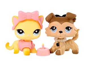 Mini Pet Shop Shorthair Cat Collie Dog Bobble Head Action Figure Pack for Kids Easter Birthday Gift