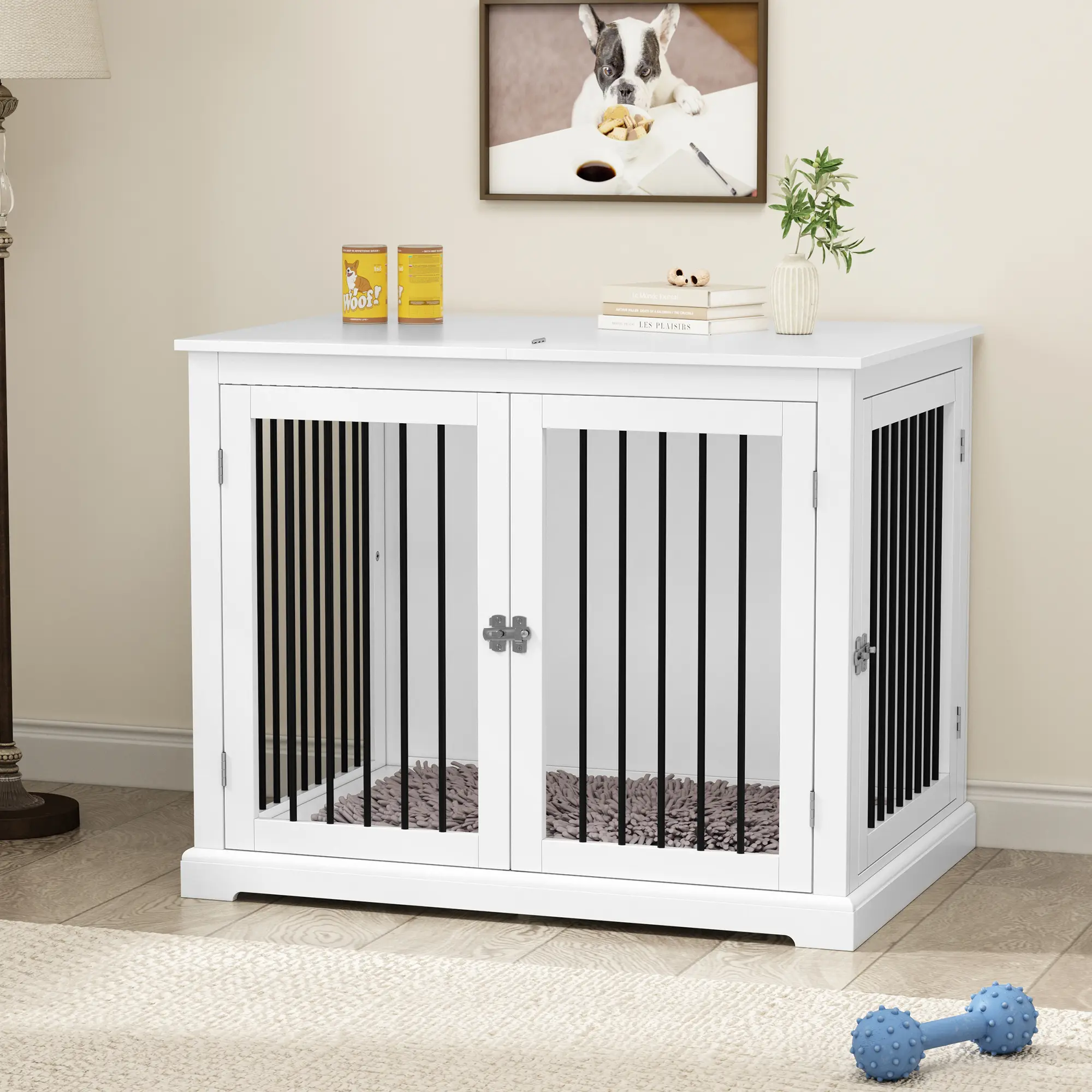 Furniture - Style Dog Crate for Small & Medium Dogs - Sturdy Metal & MDF Pet Kennel with Flip - Top, Double Doors, Ventilation & Soft Cushion, Elegant End Table for Home Decor