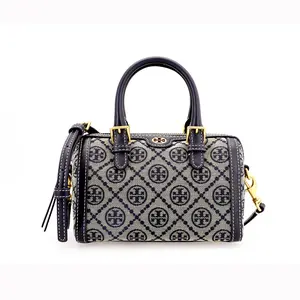 Tory Burch T Monogram Jacquard and Leather Mini Boston Bag in Navy Blue for Women