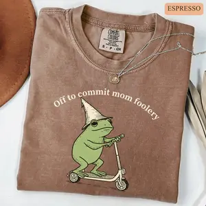 [Made USA][Comfort Colors Shirt][Mothers Day Gift] Mama Frog Comfort Colors Shirt, Off to Commit Mom Foolery TShirt, Funny Frog Scooter Gift For Mom, Funny Mama Shirt, Pregnancy Announcement Tee, Mother's Day Gift, Cute Mom Tee - Womenswear