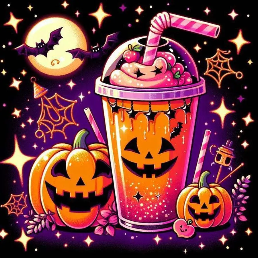 Halloween Themed 5D DIY Diamond Arts Colorful Painting Kit, Pumpkin & Drink Pattern DIY Diamond Arts Colorful Painting Kit, DIY Decorative Art Picture, Decorative Piece, Craft