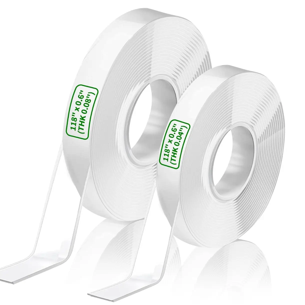 Double Sided Tape Heavy Duty, (2 Rolls, Total 19.6 FT) Clear Removable Wall Sticky Adhesive Strips, Strong Two Sided Nano Transpartent Mounting Tape for Poster, Picture Hanging Strips