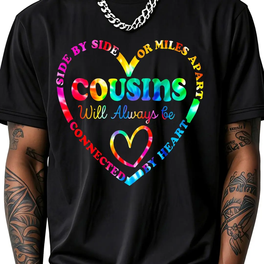 100% Cotton Side By Side Or Miles Apart   Cousins Will  Be   Connected By Heart T-Shirt Women Men Outdoor Casual Short Sleeve Comfortable And Versatile
