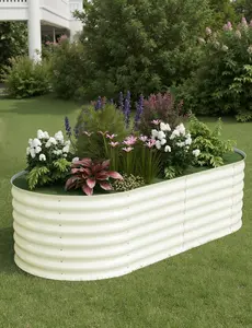2Pcs 6x3x2FT Galvanized Steel Raised Garden Beds - Durable Outdoor Planters with Open Bottom, Easy-Assembly Large Planter Boxes, Sturdy Beige Veggie-Shaped Plastic Pots for Vegetables, Flowers