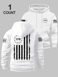 Men's Fall Winter Perfect Hoodie, Fashion Casual Clothing, Comfortable Loose Soft Fabric, Trendy Flag Pattern Design, Ideal Gift, Sweatshirts, Menswear