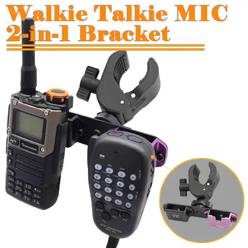 Car Radio Microphone 2-in-1 Mount, Vehicle Car A-Pillar Motorcycle Handlebar Two-way Way Radios Walkie Talkie Speaker Mic Universal Holder for Yaesu FT7900/ TM271/ D9000 Handheld microphones Bracket Travel Gadgets