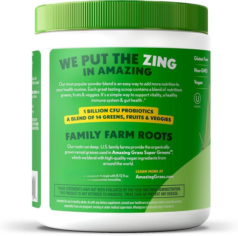 Superfood Greens Powder Blend with Organic Spirulina Chlorella Beet Root Digestive Enzymes and Probiotics, Daily Green Drink Mix for Energy Detox and Overall Wellness