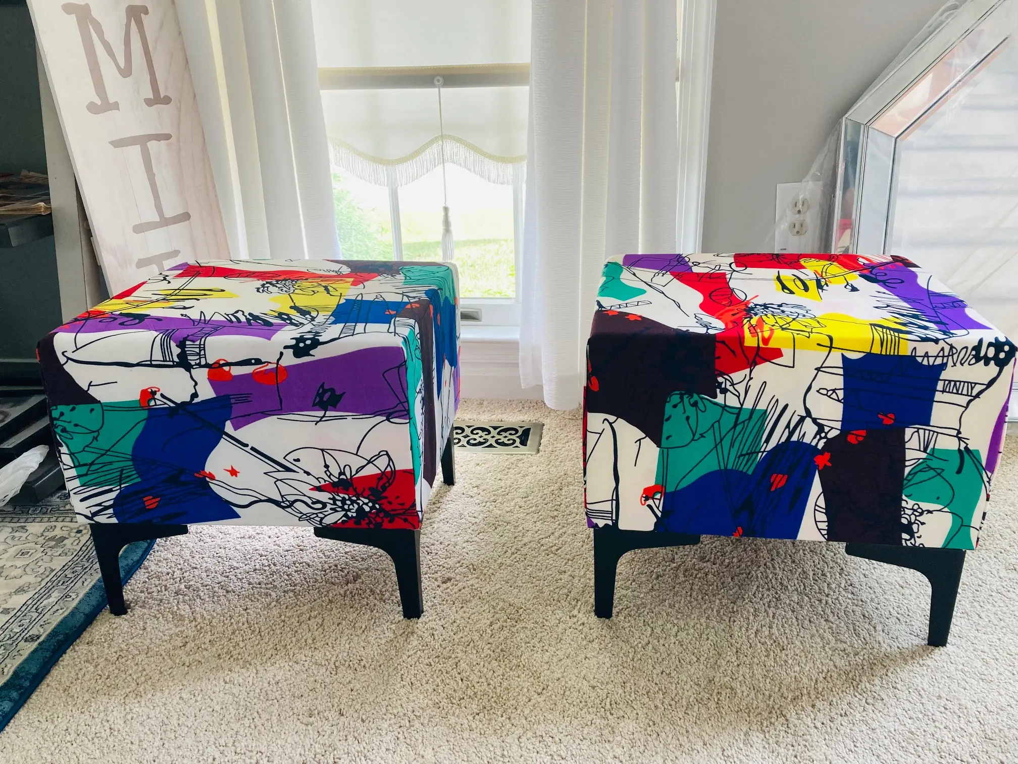 Abstract African Print Ottoman Pair