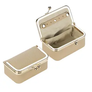 Royal Bagger Genuine Leather Mini Jewelry Box and Kiss Lock Coin Purse for Women, Compact Case for Rings Necklaces Earrings 3203
