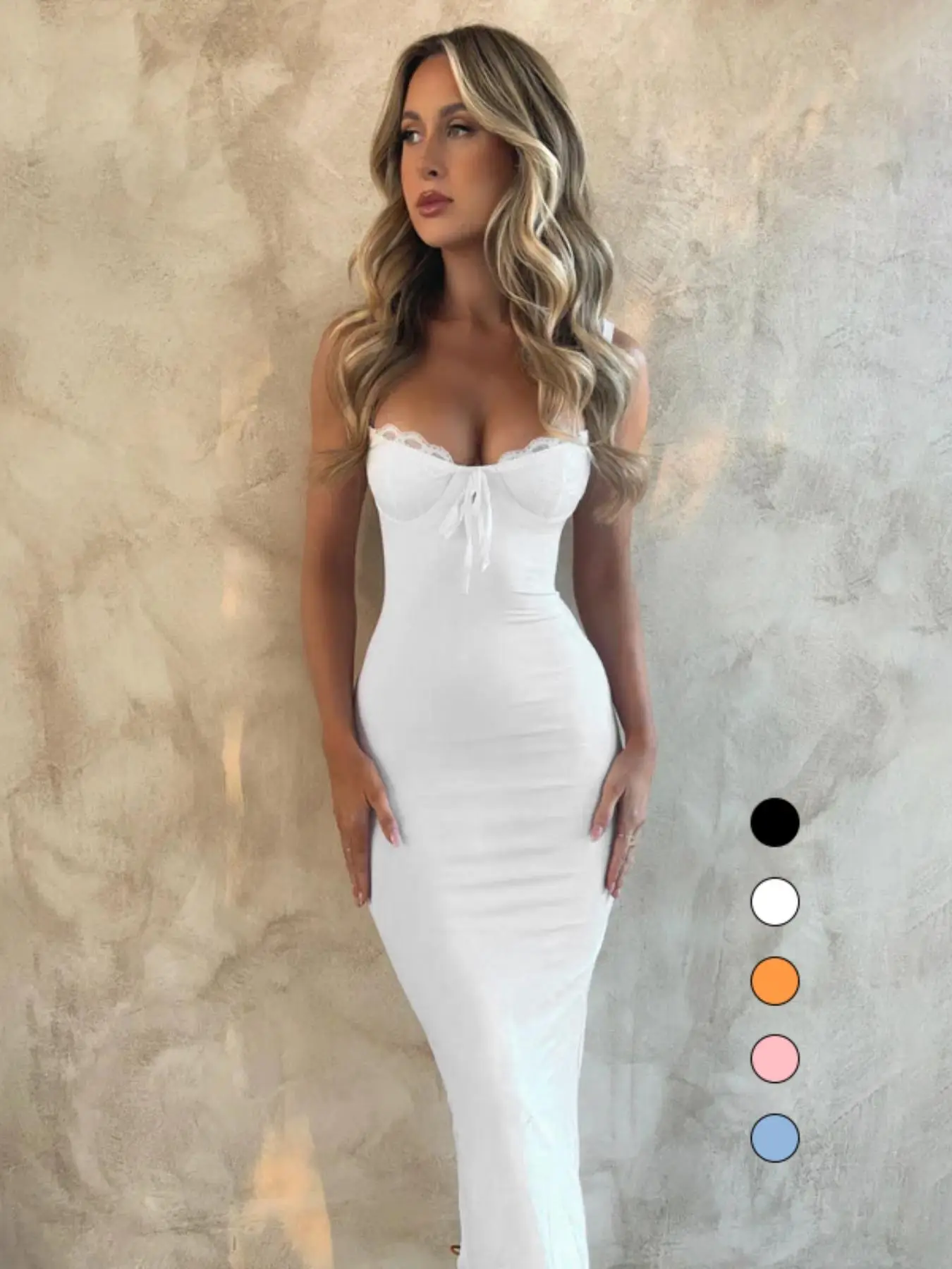 Women's Contrast Lace Split Cami Dress, Elegant Tie Front Backless Mermaid Dress, Milkmaid Dress, Dresses for Women, Ladies Clothes for Party Dating W