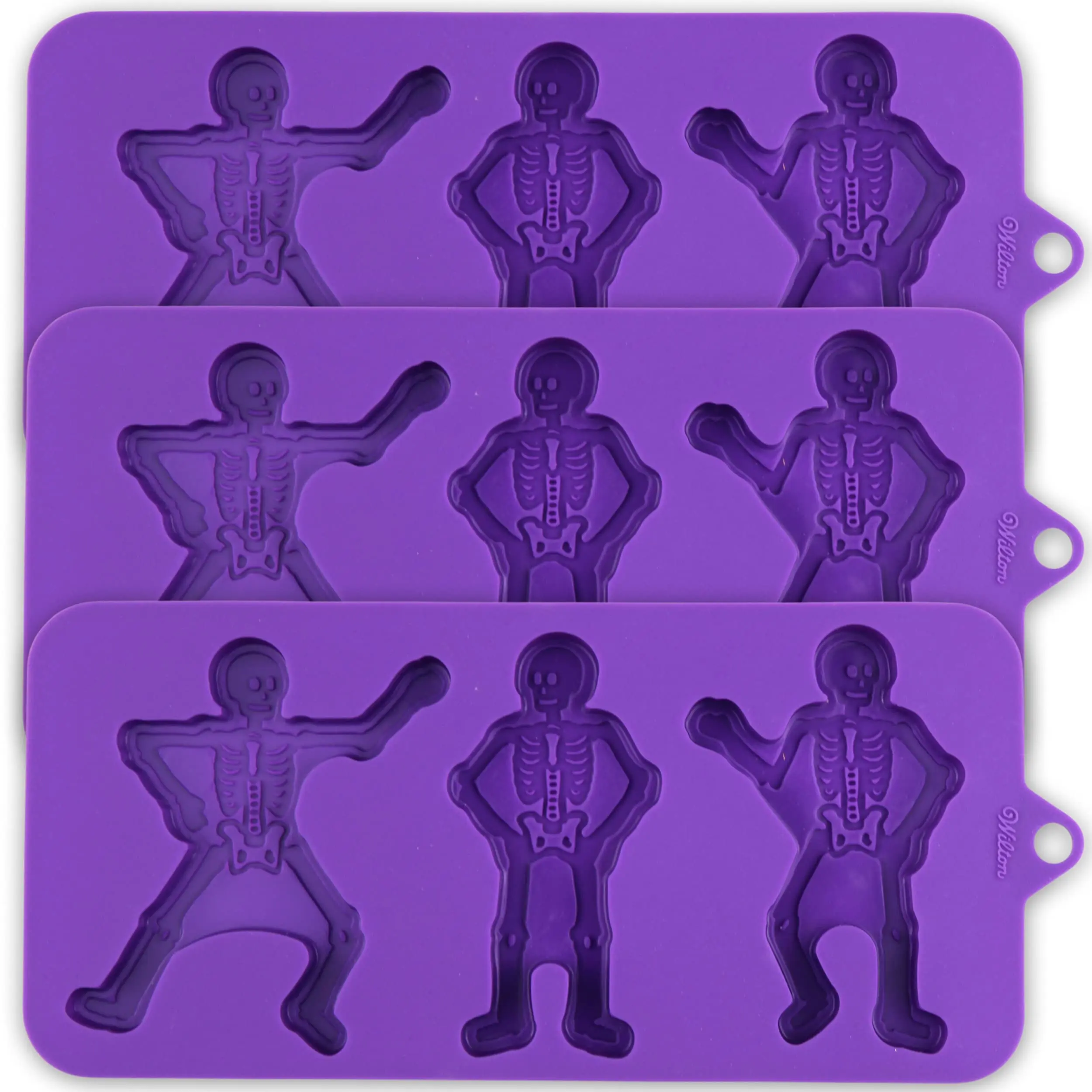 Wilton Halloween Silicone Mold – Durable and Reliable Silicone Molds with 3 Cavities – Set of 3 Baking Molds for Special Events – Ideal Baking Supplies for Eye-Catching Treats – Skeleton Design