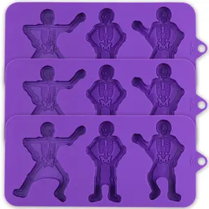 Wilton Halloween Silicone Mold – Durable and Reliable Silicone Molds with 3 Cavities – Set of 3 Baking Molds for Special Events – Ideal Baking Supplies for Eye-Catching Treats – Skeleton Design