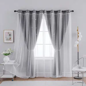 1 Piece Double Layer Hollow-out Design Star Pattern Curtain, Modern Fashion Home Decoration Curtain, Window Curtain for Home Living Room Bedroom