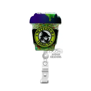 Witches Brew Badge Reel - Halloween Badge Clip - Retractable ID Holder for Nurses - Teacher Lanyard - Spooky Season