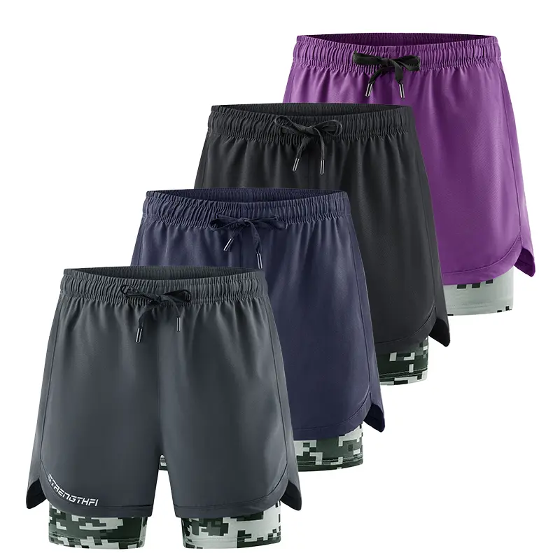 Men’s printed multi-pocket patchwork shorts, summer quick-dry breathable fitness running shorts, slim athletic fit, track & field sports shorts, casual sports shorts