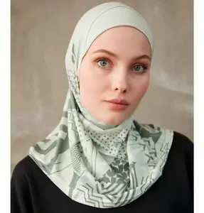 Modefa One Piece Instant Sports Hijab - Geometric Tiles - Water Green