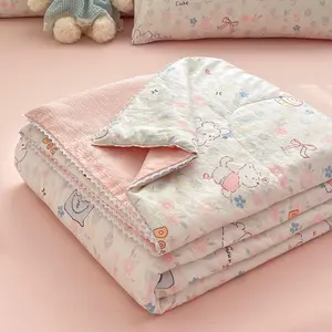 Lightweight summer quilt with a pink floral puppy print; an ultra-soft, skin-friendly air-conditioning quilt and summer cooling blanket, perfect for use in summer bedrooms, offices, on beds, in living rooms, and for home relaxation Lightweight Quilts