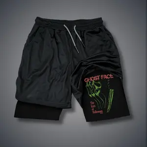 Ghostface 80s 90s Double-Layer Sports Shorts Graphic Shorts Black Camo Streetwear Shorts Men Outfits Men Vacation Outfits Shorts
