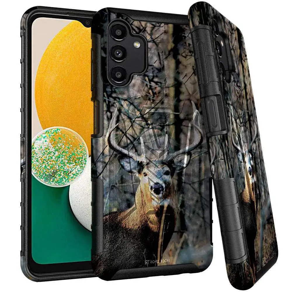 For Samsung Galaxy A13 5G Rome Tech Dual-Layer Holster Case with Kickstand  – Rugged 360° Drop Protection, Non-Slip TPU + PC Armor, Foldable Kickstand, Raised Bezel Screen & Camera Protection, 180° Rotating Belt Clip