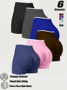 New Summer Women's Sport Shorts, Color-Block High Waist Peach Butt Lift Yoga Shorts, Seamless Breathable Quick-Dry Tight Fit Workout Pants 3-inch inseam shorts, Cycling Running Shorts For Women Shaping Shorts